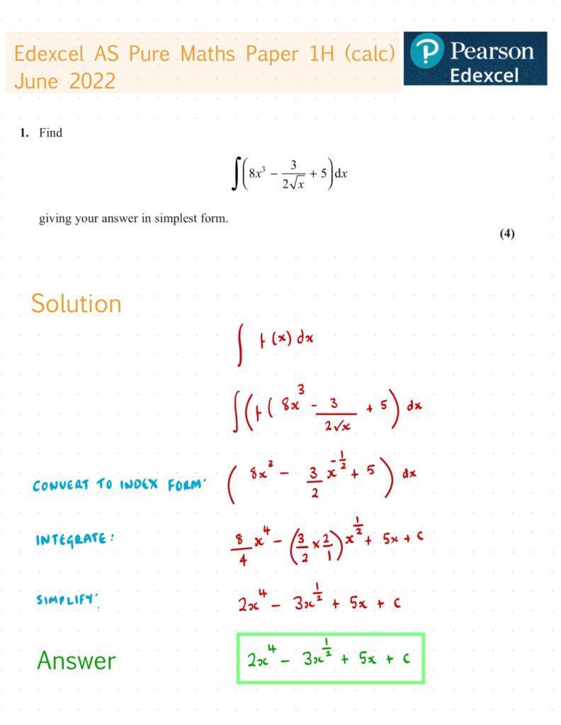 Edexcel Year 12 Integration short question