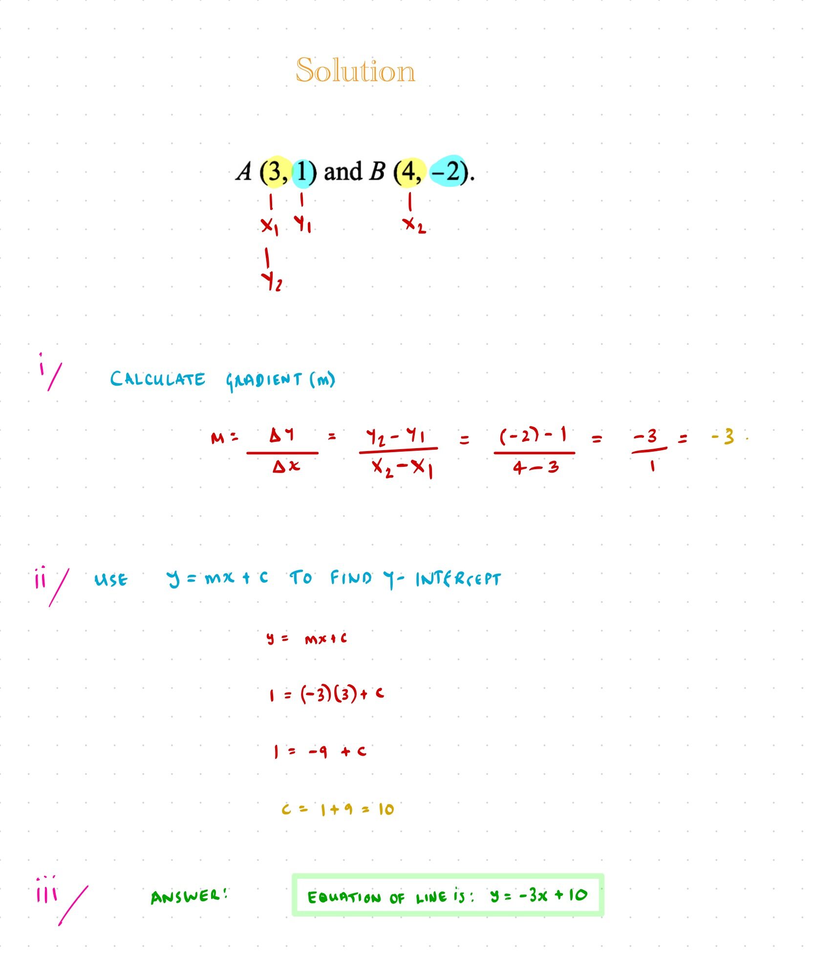year 12 pure maths: equation of a line